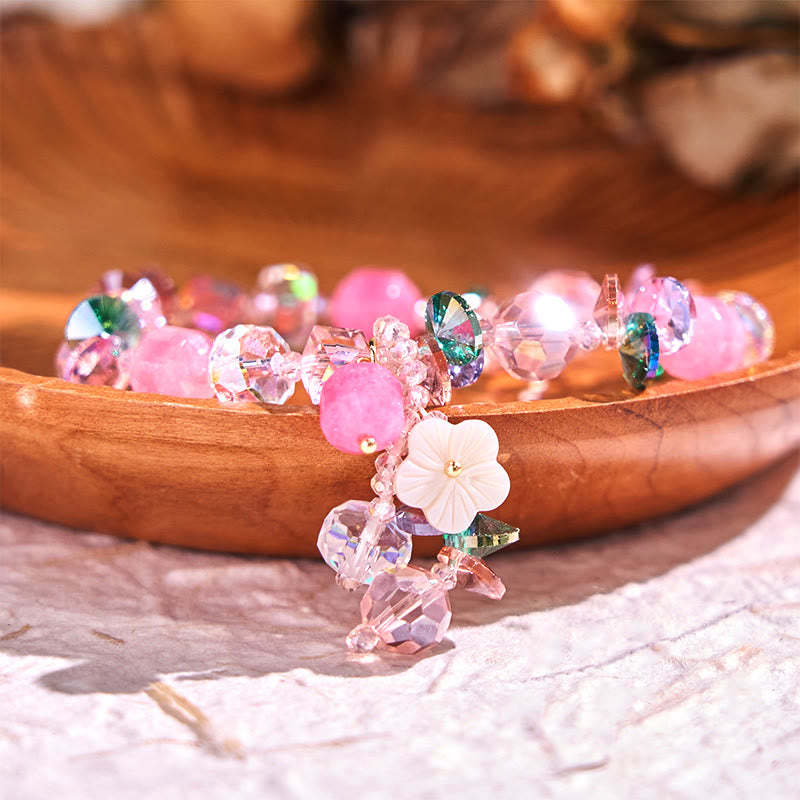 Pink Crystal Green Crystal White Crystal Flower Warmth Bracelet