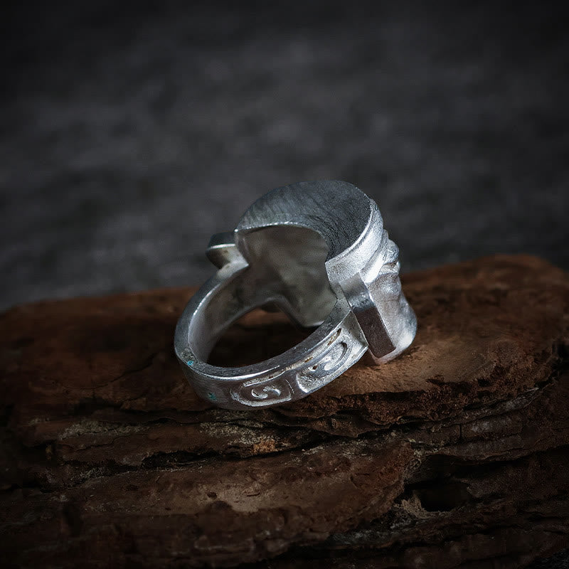 999 Sterling Silver Hand Casting Sanxingdui Mask Protection Ring