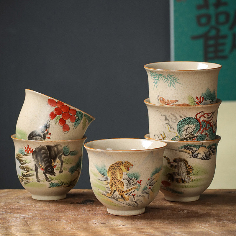 12 Chinese Zodiac Ceramic Teacup Kung Fu Tea Cup 130ml