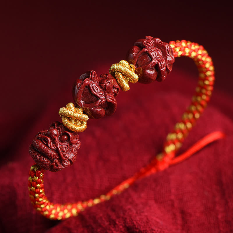 Handmade Cinnabar Chinese Zodiac Red String Braided Luck Bracelet