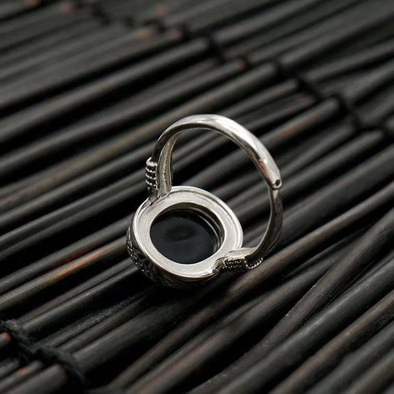 Natural Black Onyx Adjustable Protection Ring