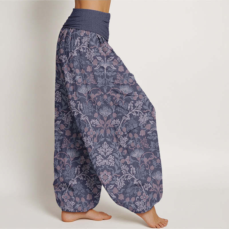 Casual Flower Vine Leaves Pattern Women's Elastic Waist Harem Pants