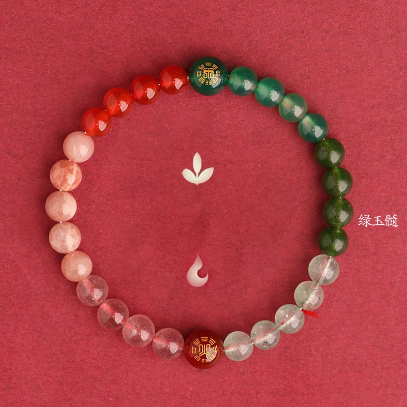 Five Elements Various Agate Crystal Black Onyx Green Chalcedony Aquamarine Wisdom Bracelet