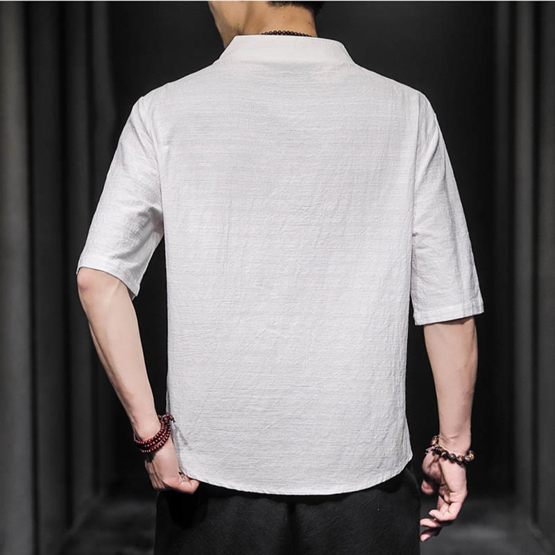 Casual Summer Half Sleeve Shirt Cotton Linen Men Clothing