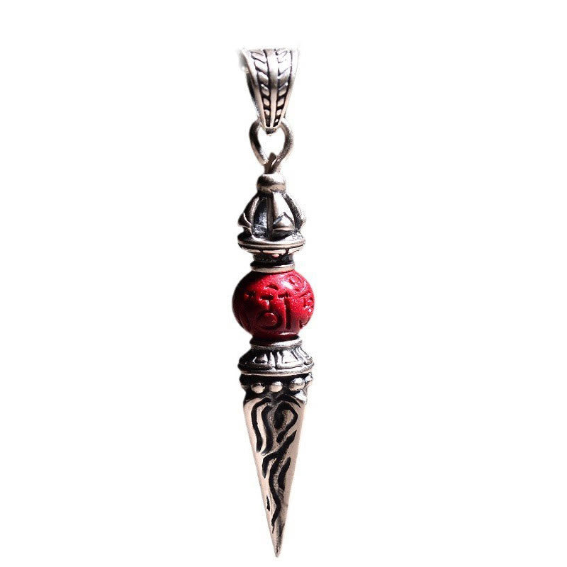 Cinnabar Sanskrit Dorje Vajra Pattern Blessing Necklace Pendant