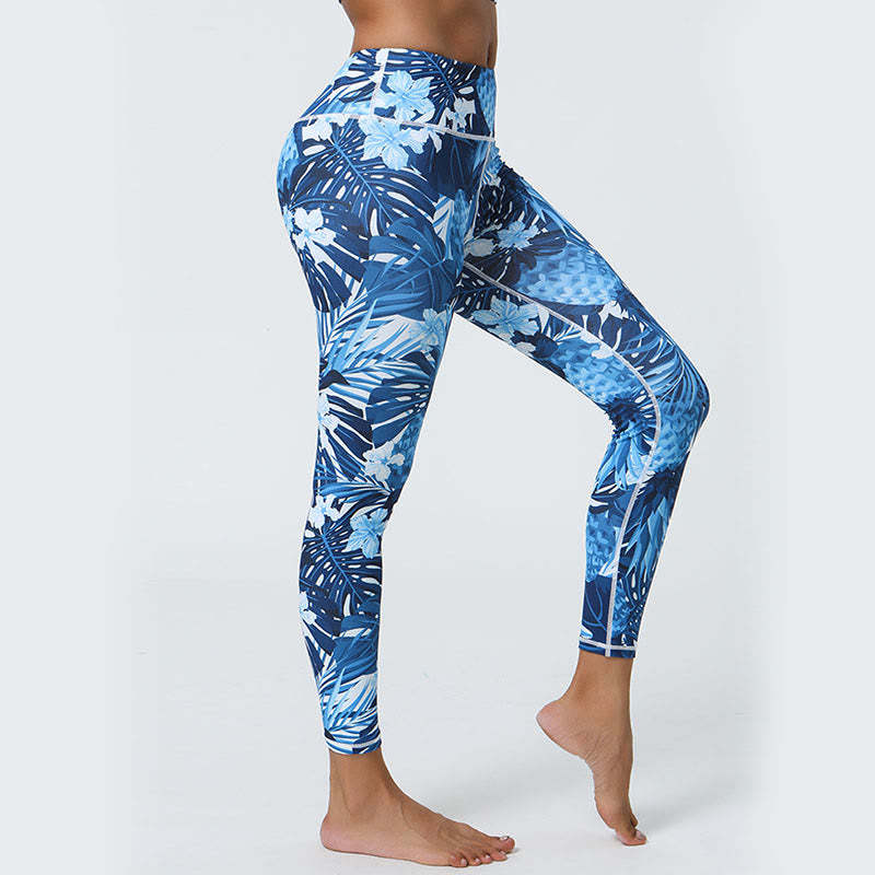 Flowers Leaves Dandelions Pineapples Print Sports Fitness High Waist Leggings Women's Yoga Pants