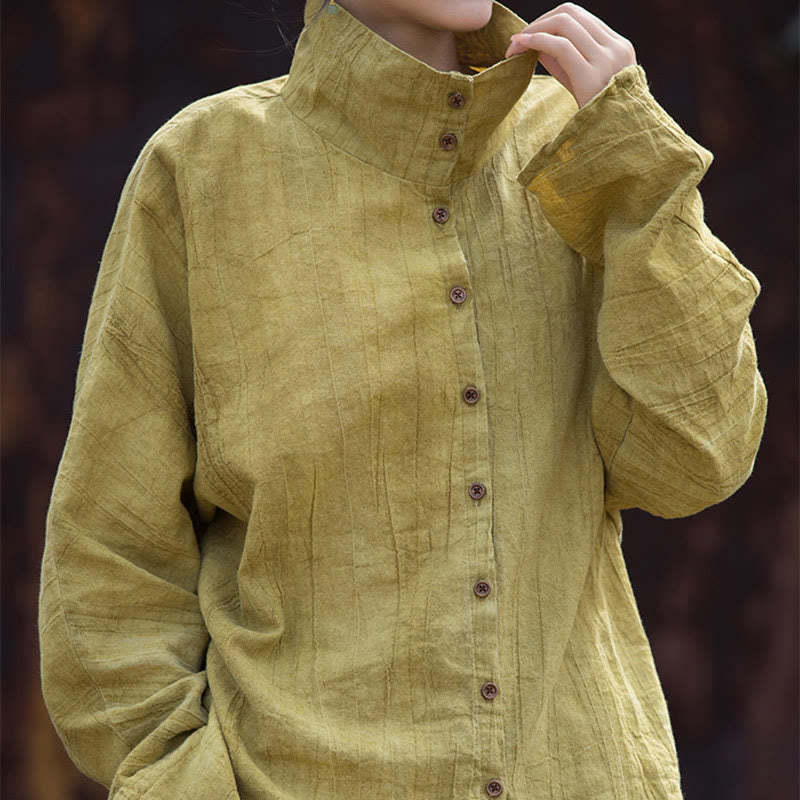 Turtleneck Dyeing Ramie Cotton Chinese Style Cardigan Clothing