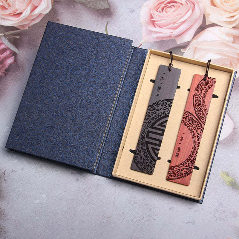 Zen Enlightenment Quotes Ebony Wood Small Leaf Red Sandalwood Bookmarks With Gift Box