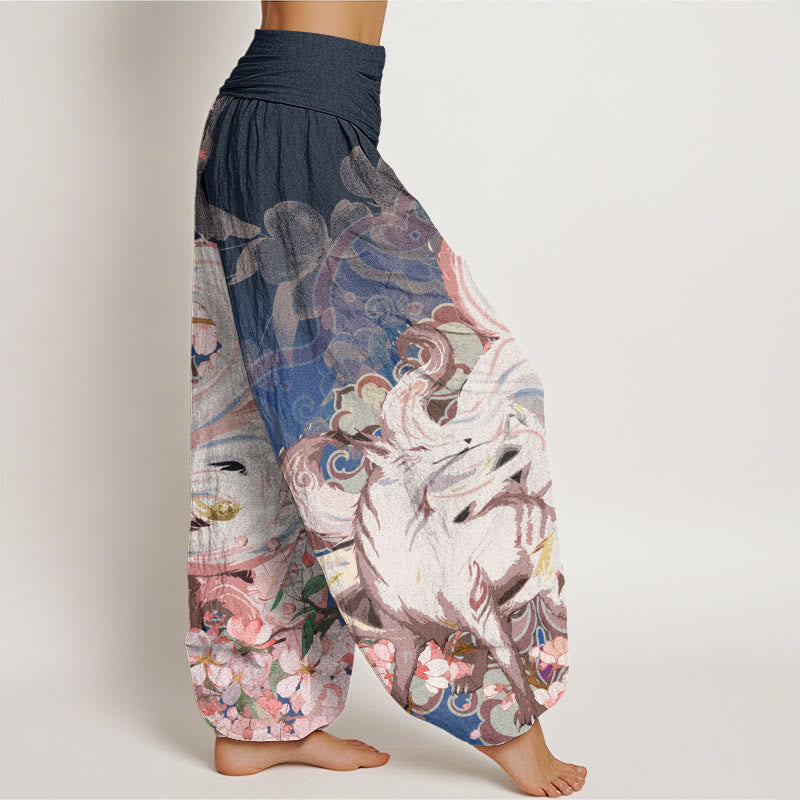 Fox Cherry Blossoms Women's Elastic Waist Harem Pants