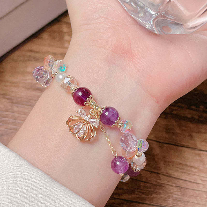 Natural Amethyst Citrine Pearl Shell Peace Bracelet
