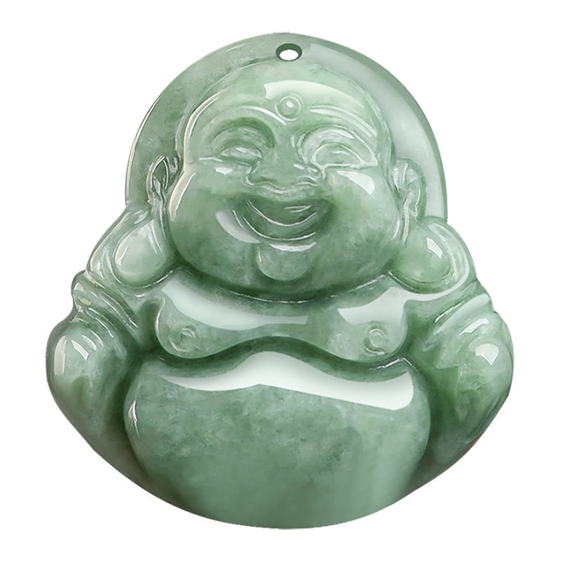 Natural Green Jade Laughing mystic zen Luck Abundance Necklace Pendant