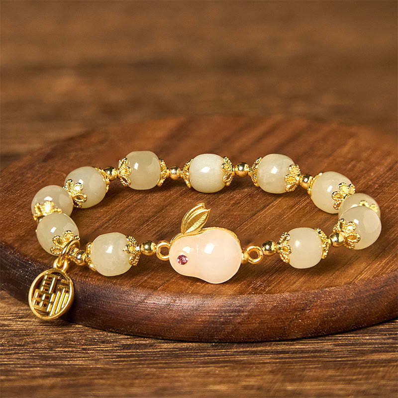 Natural Hetian Jade Fu Character Fu Brand Rabbit Abundance Bracelet