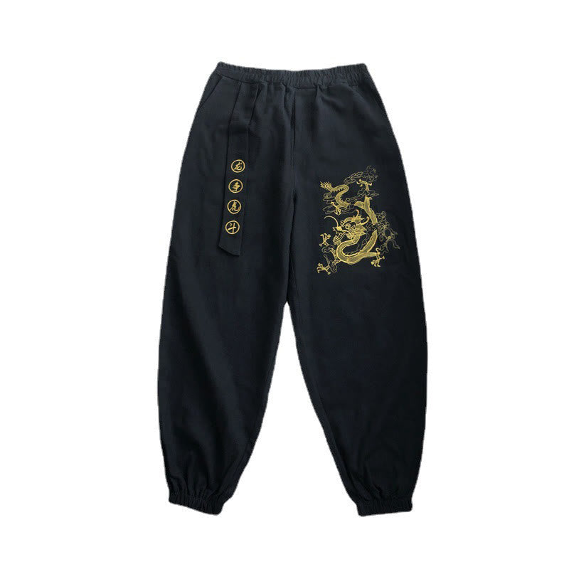 Auspicious Clouds Dragon Cotton Men's Pants With Pockets