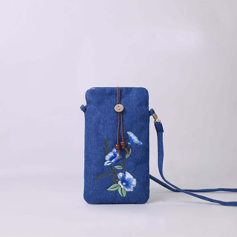 Small Embroidered Flowers Crossbody Bag Shoulder Bag Cellphone Bag 11*20cm