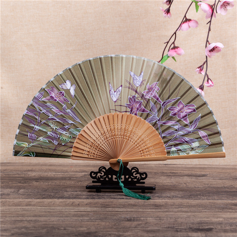 Cherry Blossom Lily Butterfly Bamboo Handheld Bamboo Folding Fan 21cm