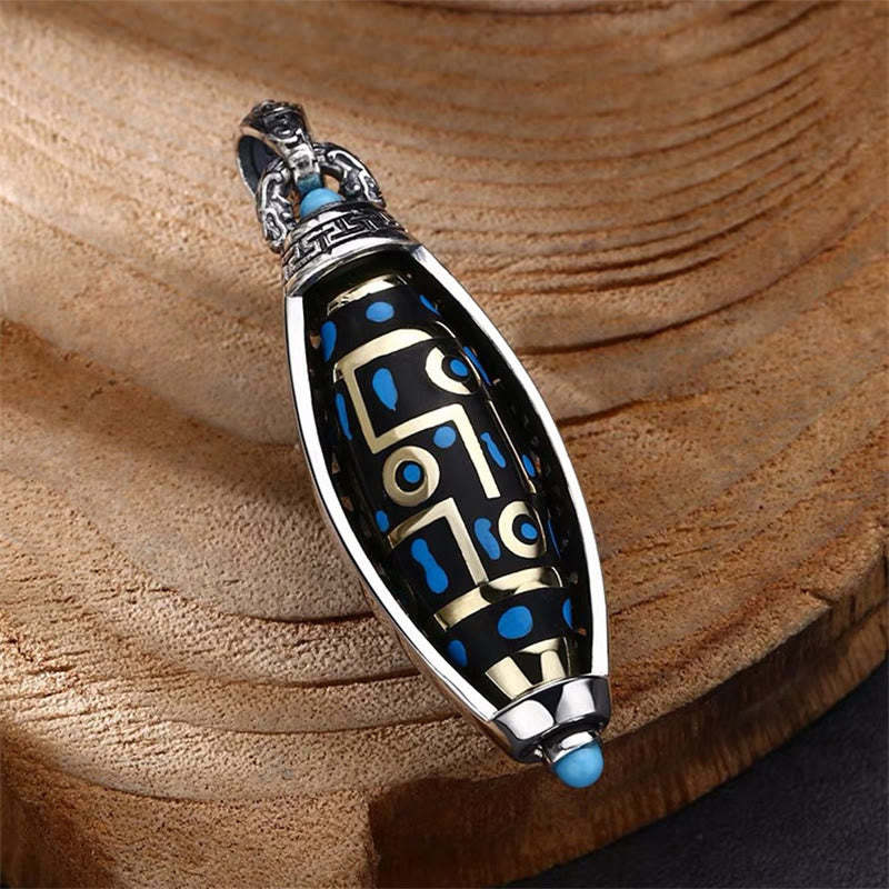 Tibetan Om Mani Padme Hum Nine-Eye Dzi Bead Pattern Peace Purity Rotatable Necklace Pendant