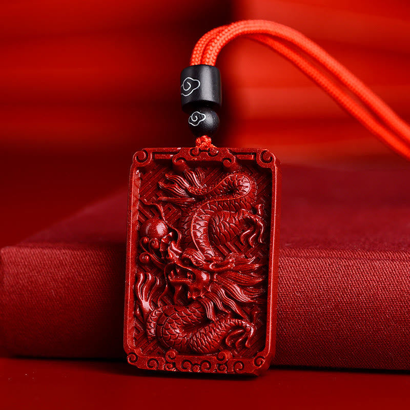 Chinese Zodiac Cinnabar Rectangle Calm Necklace Pendant