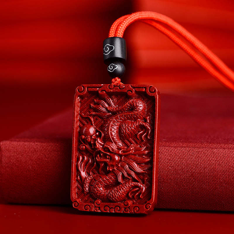 Chinese Zodiac Cinnabar Rectangle Calm Necklace Pendant