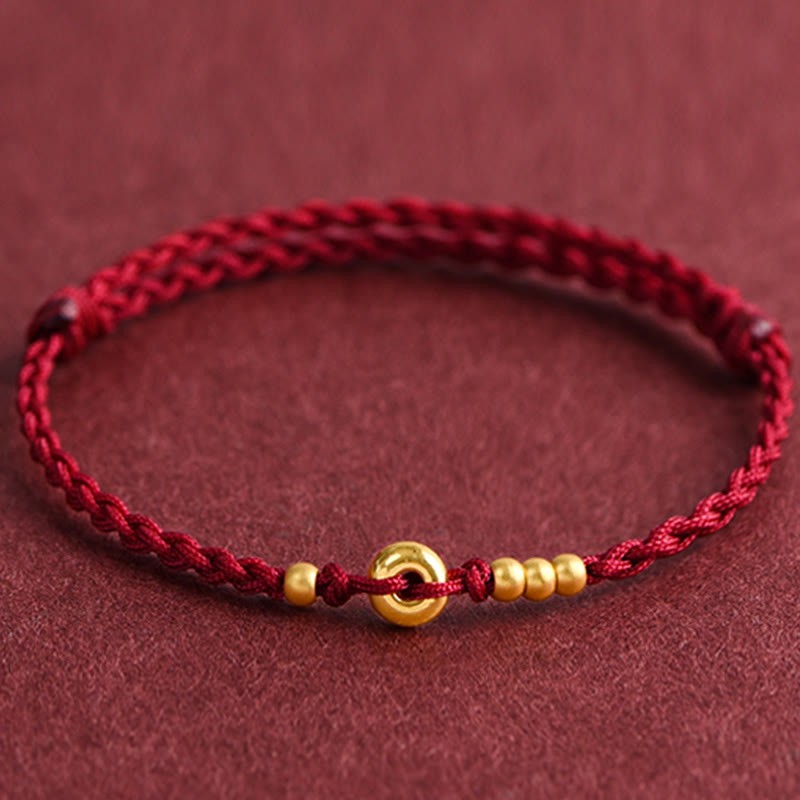 999 Gold Small Peace Buckle Design Handmade Luck?Braided Rope Bracelet Anklet