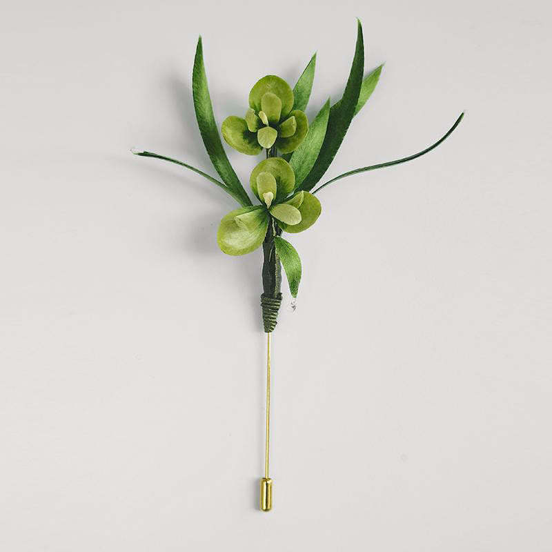 Handmade Velvet Flower Mulberry Silk Green Flowers Leaves Brooch Hairpin