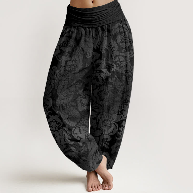 Casual Flower Leaves Design Women's Elastic Waist Harem Pants