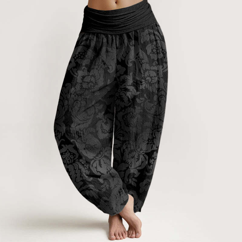 Casual Flower Leaves Design Women's Elastic Waist Harem Pants