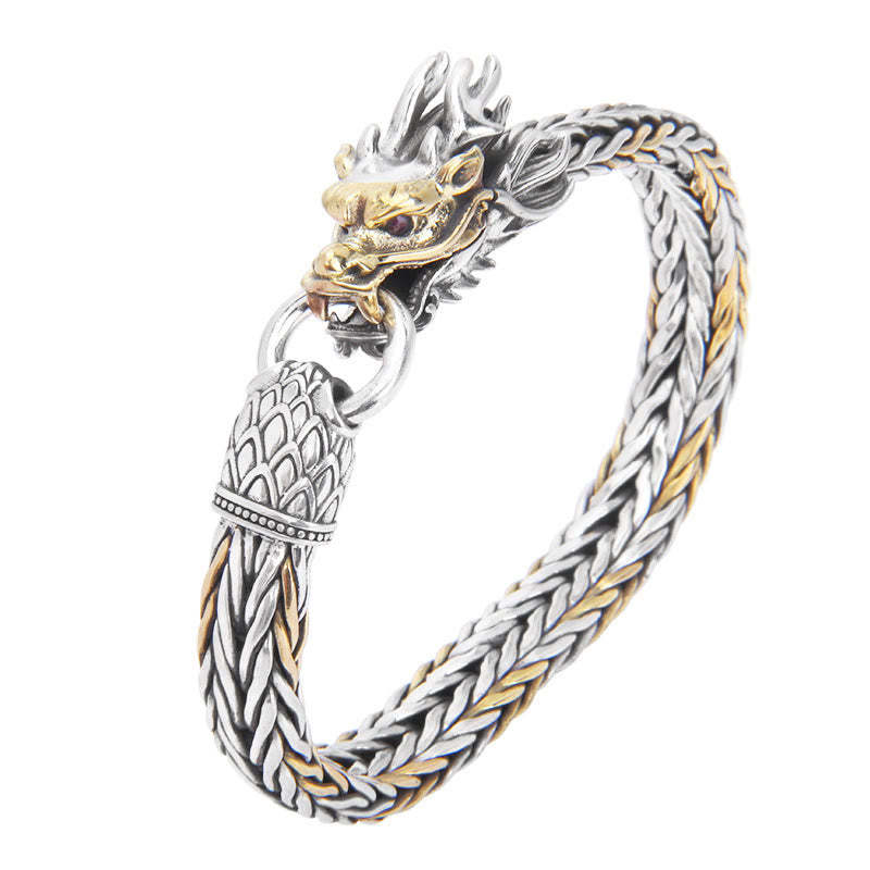 925 Sterling Silver Year Of The Dragon Auspicious Dragon Protection Metal Braided Design Bracelet