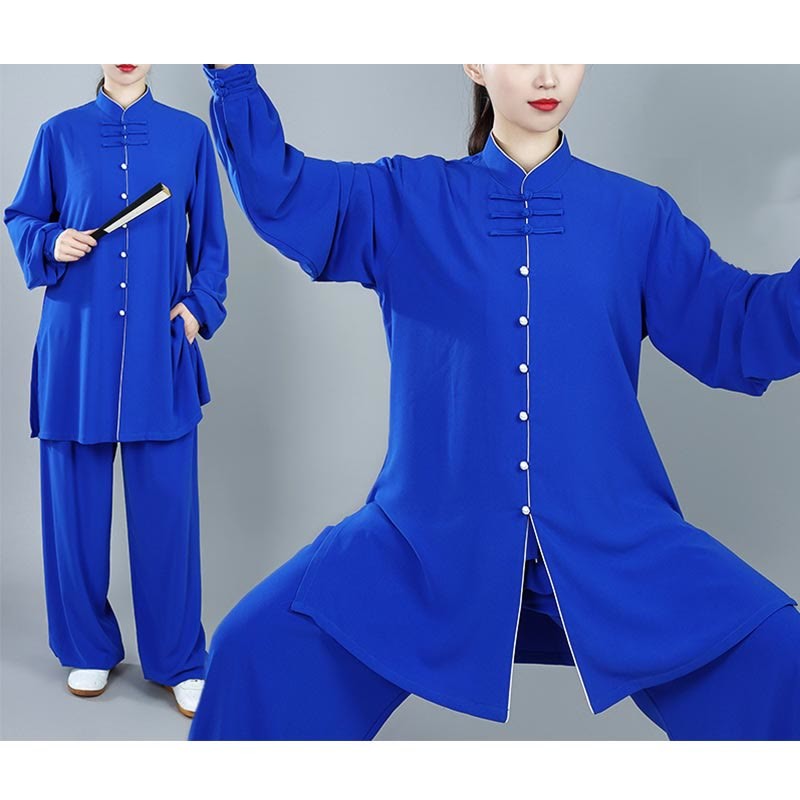 2Pcs Fall Solid Color Frog-Button Tai Chi Meditation Qigong Zen Practice Unisex Cotton Clothing Set