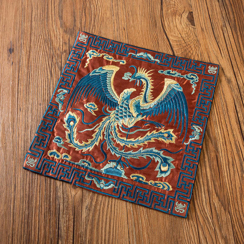Phoenix Dragon Kirin Embroidery Cup Mat Pad Tea Cup Coaster Kung Fu Tea Mat