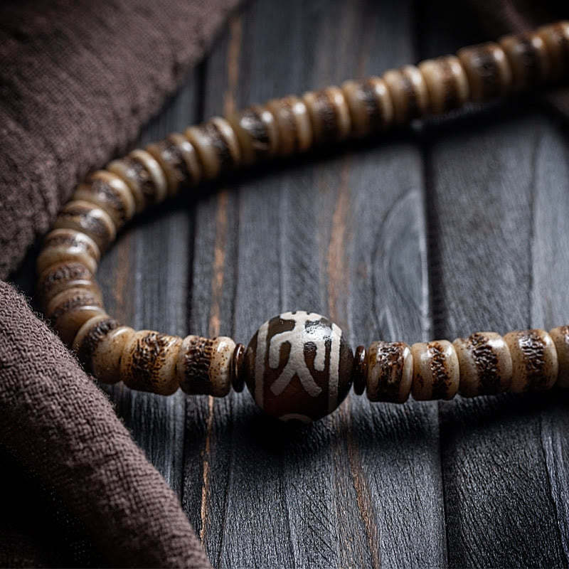 Tibetan 108 Mala Beads Yak Bone Dzi Bead The Lord of the Corpse Forest Strength Bracelet
