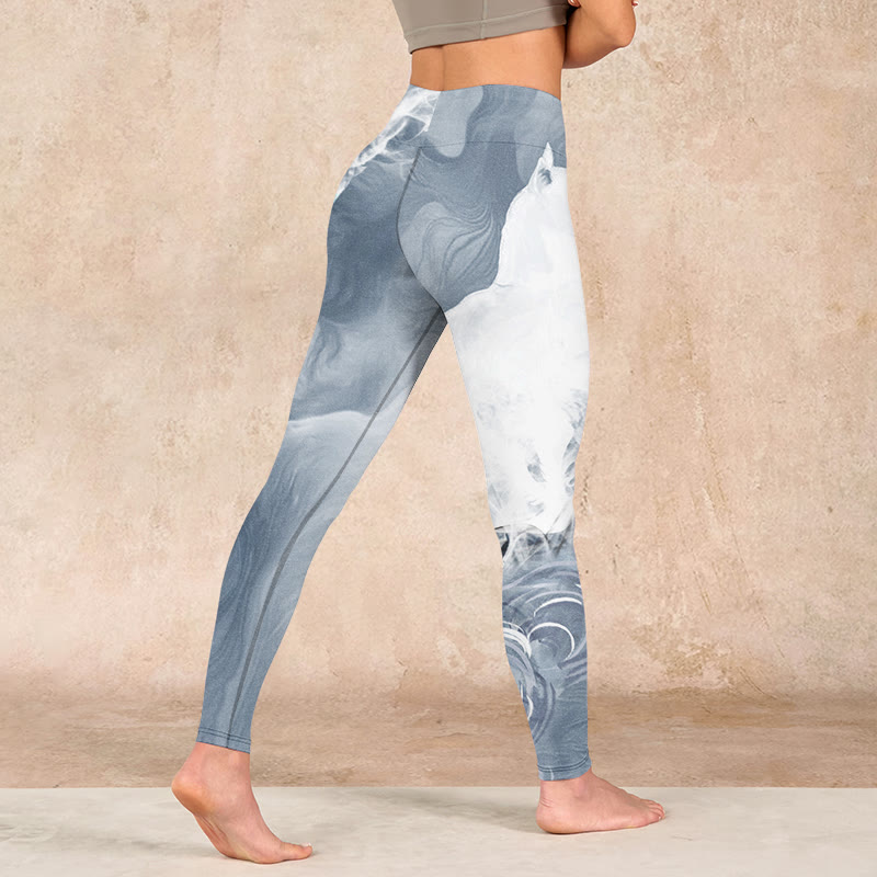 Light Slate Gray White Cat Exercise Leggings Women's Yoga Pants
