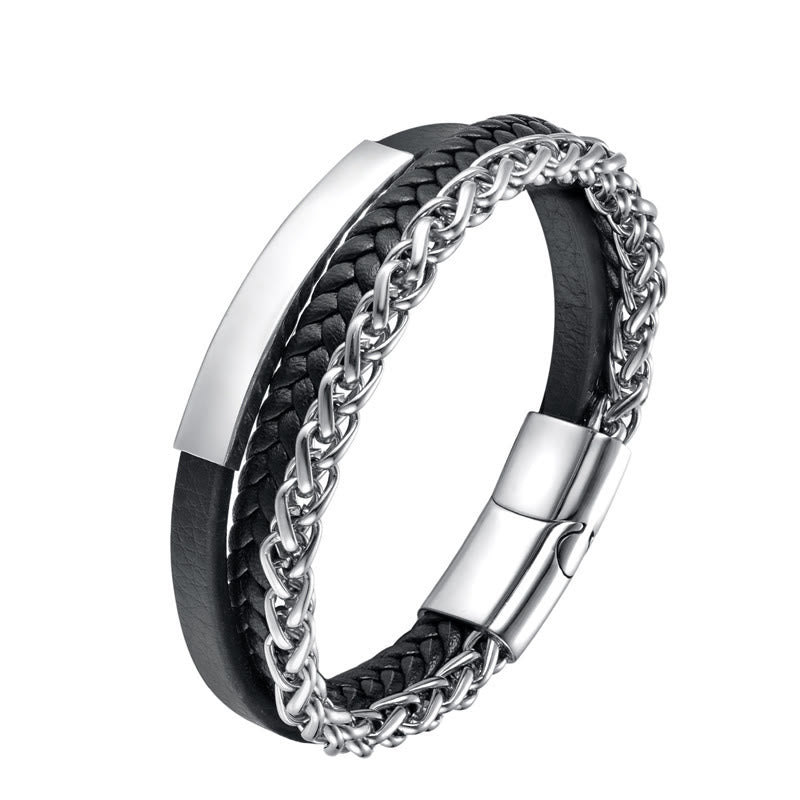 Multi-layered Titanium Steel Calm Leather Buckle Bracelet