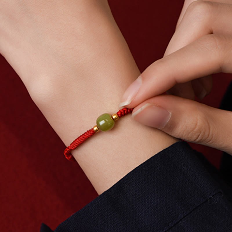 Natural Hetian Jade 999 Gold Beads Protection Luck Braided Bracelet Anklet