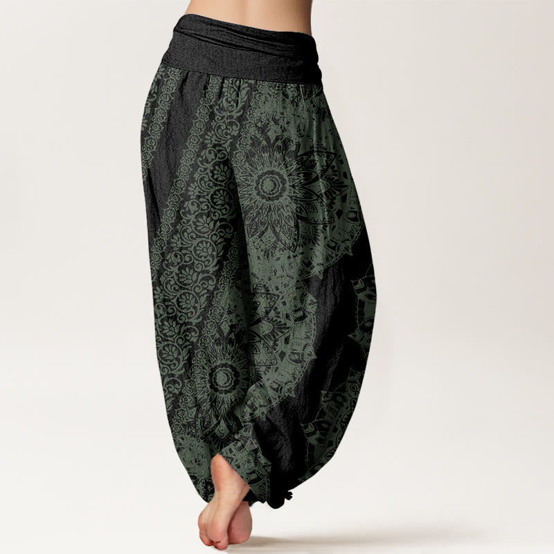 Mandala Pattern Parallel Flowers Women's Elastic Waist Harem Pants
