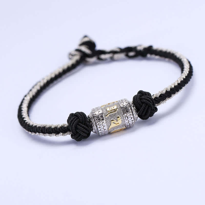 925 Sterling Silver Om Mani Padme Hum Prayer Wheel Luck Strength Red String Bracelet