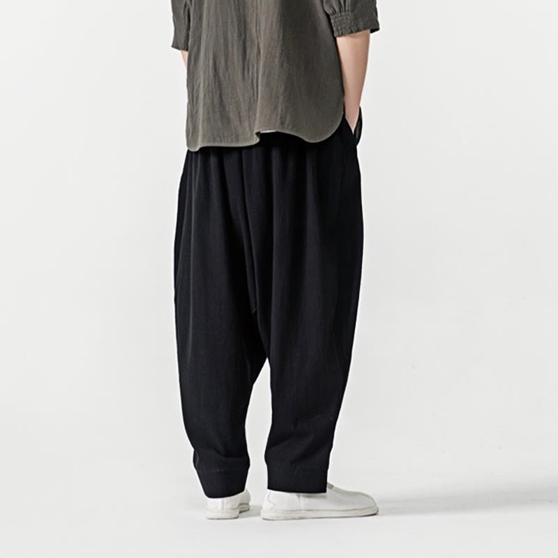 Solid Color Drawstring Men's Harem Pants With PocketsAnkle-Length (9 Length)