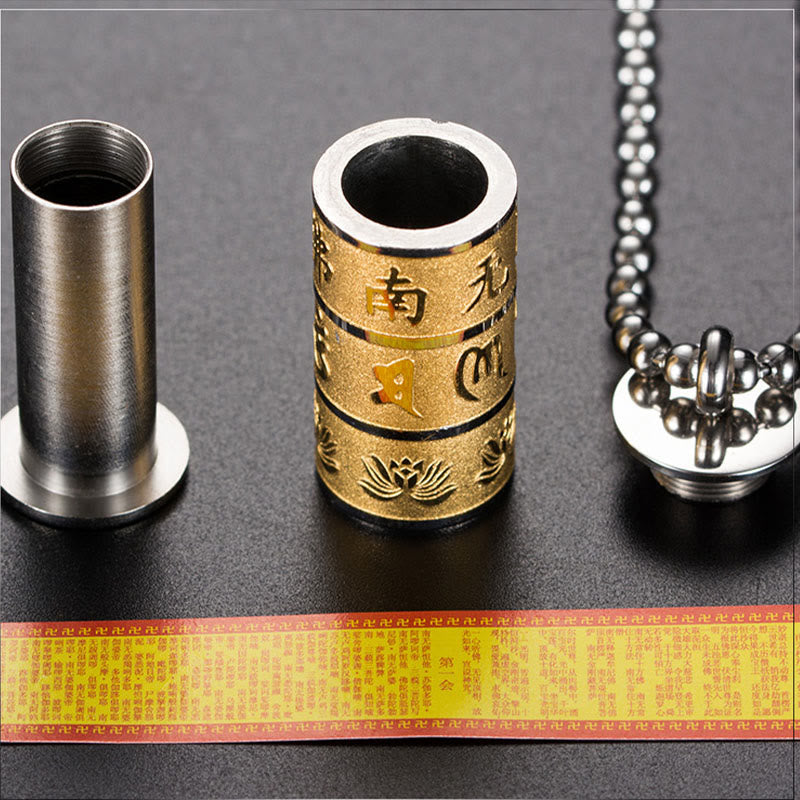 Tibetan Om Mani Padme Hum Lotus Pattern Prayer Wheel Titanium Steel Peace Necklace Pendant