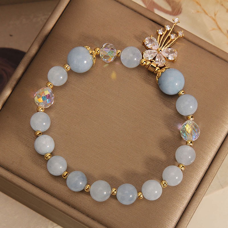 Aquamarine Pink Crystal Healing Zircon Butterfly Charm Bracelet