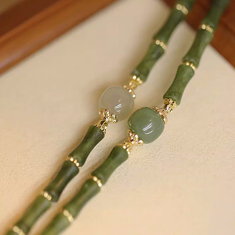 14K Copper Plated Peridot Hetian Jade Bamboo Pattern Luck Bracelet