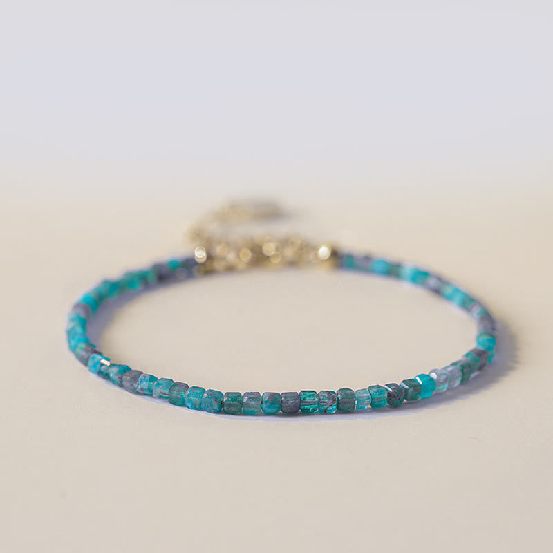 mystic zen Stone 2.5mm Apatite Ultra-thin Beads 14k Gold Plated Copper Heart Motivation Bracelet