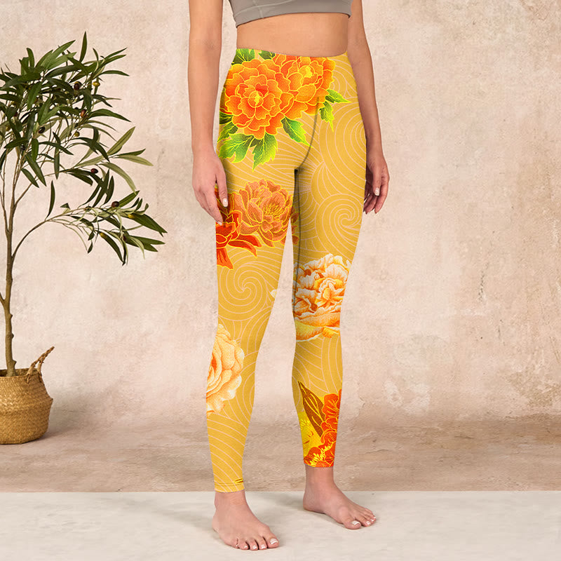 Vibrant Rose Flowers Print Gym Leggings Women's Yoga Pants