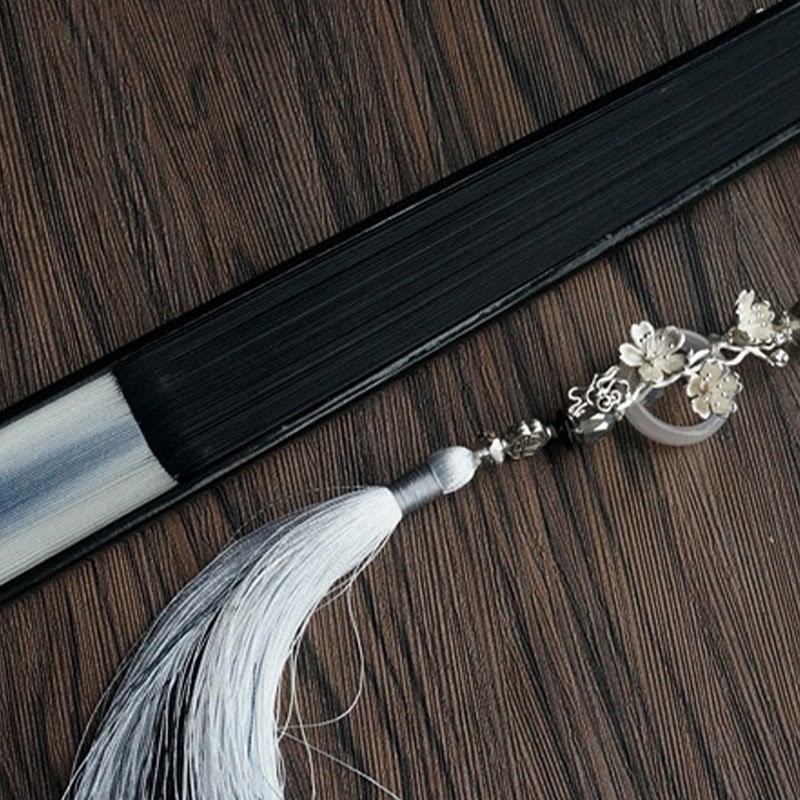 Ink Gradient Hollow Rib Plum Bossom Tassel Silk Handheld Bamboo Folding Fan