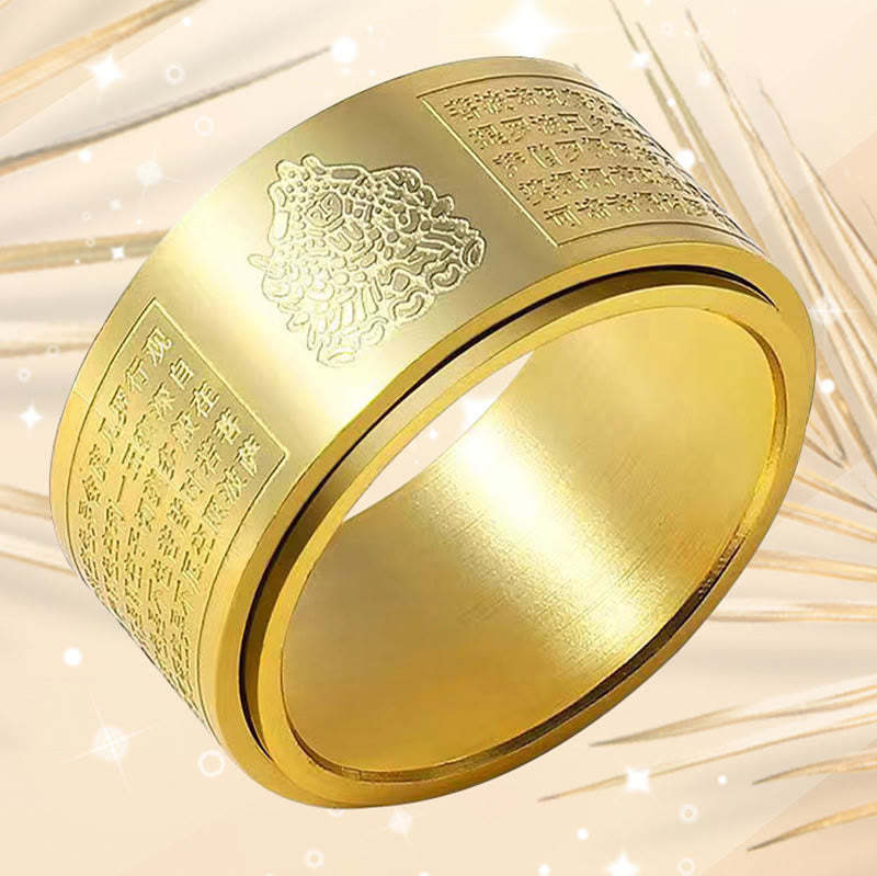 Chinese Zodiac Natal mystic zen Heart Sutra Carved Titanium Steel Calm Rotatable Ring