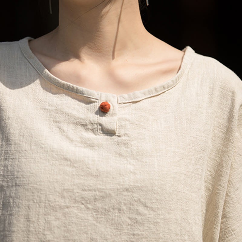 Causal Half Sleeve Ramie Linen Cotton T-shirt Tee