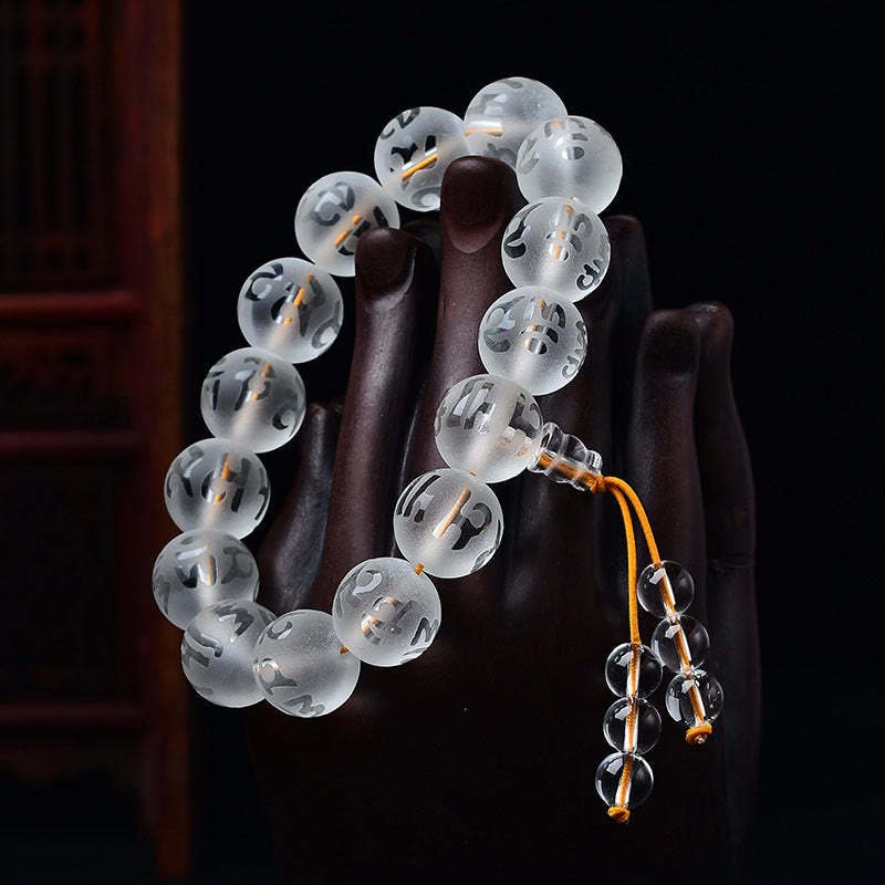 Open The Mind Tibet White Crystal Black Onyx Om Mani Padme Hum Meditation Bracelet