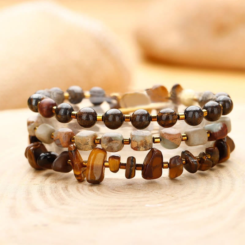 Bronzite Emperor Stone Tiger Eye Determination?Triple Wrap Bracelet