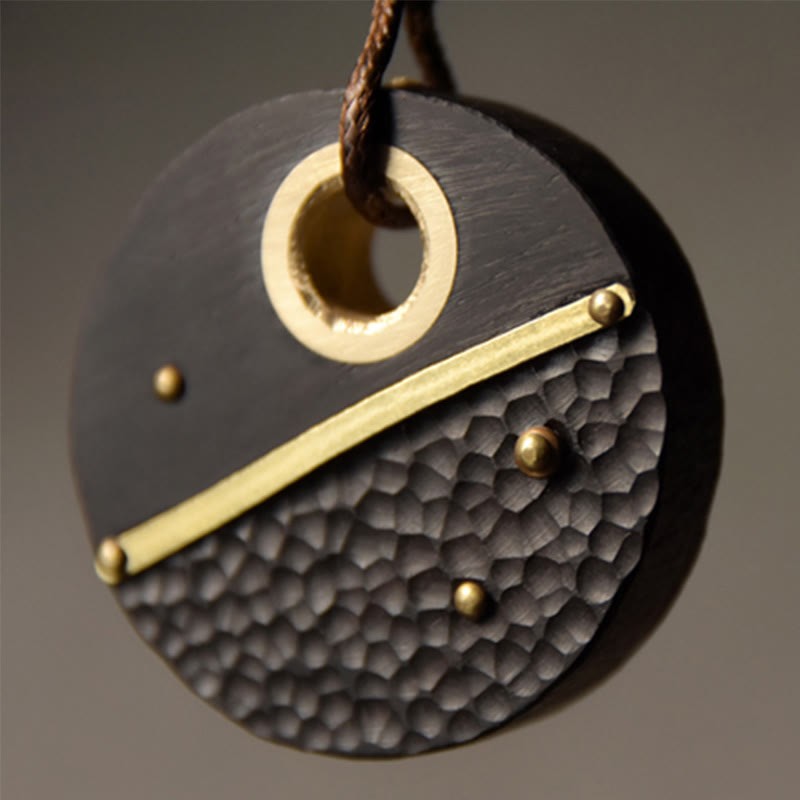 Handcrafted Round Ebony Wood Copper Peace Necklace Pendant