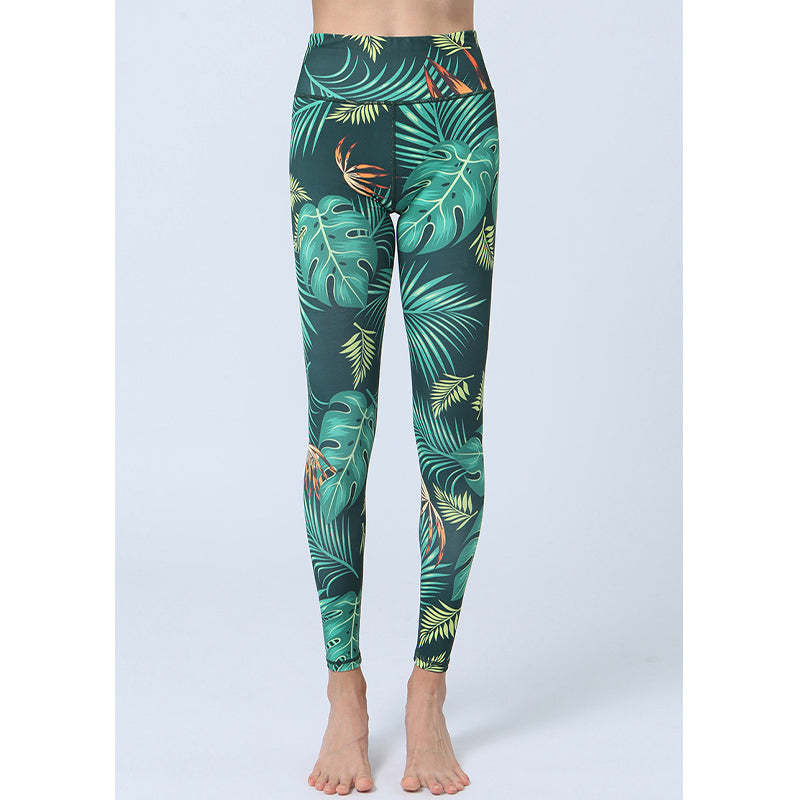 Leaves Print Pants Sports Fitness Yoga High Waist Leggings Women's Yoga Pants