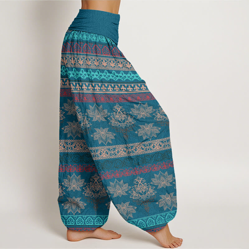 Parallel Pattern Lotus Women's Elastic Waist Harem Pants