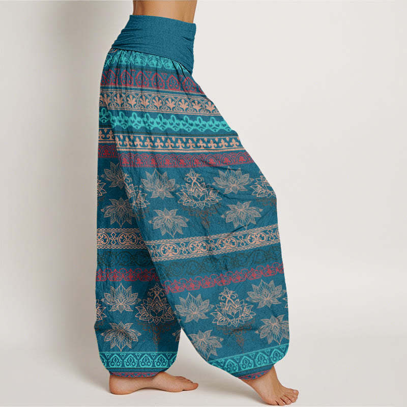 Parallel Pattern Lotus Women's Elastic Waist Harem Pants